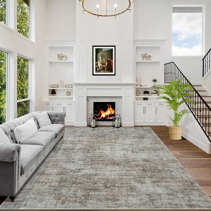 4x6 Area Rugs for Living Room: Washable Abstract Brown Black Badroom Carpet | by GENTDRIZZ