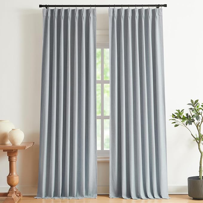 Vision Home Blue Gray Pinch Pleated Full Blackout Curtains Linen Blended Room by VisionHome