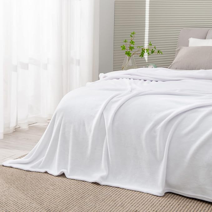 BEDELITE Fleece Blanket Soft Plush Queen Size Bed Blanket White 90"x90" | Ultra by BEDELITE