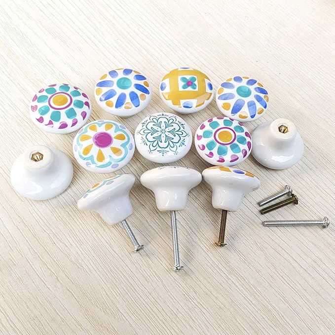 HUAMULAN 15PCS Glossy Ceramic Knobs Button Round Mushroom Cabinet Dresser Vintage Pulls Door Handles Cupboard Wardrobe Drawer, Dia. 1.5 inch 38mm