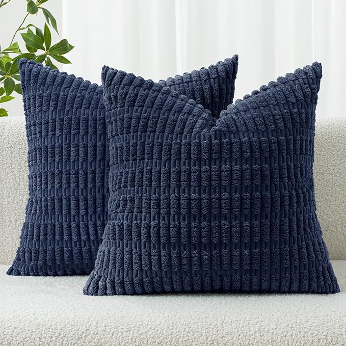 MIULEE Euro Sham Corduroy Decorative Throw Pillow Covers 24x24 Navy Blue | Pack by MIULEE