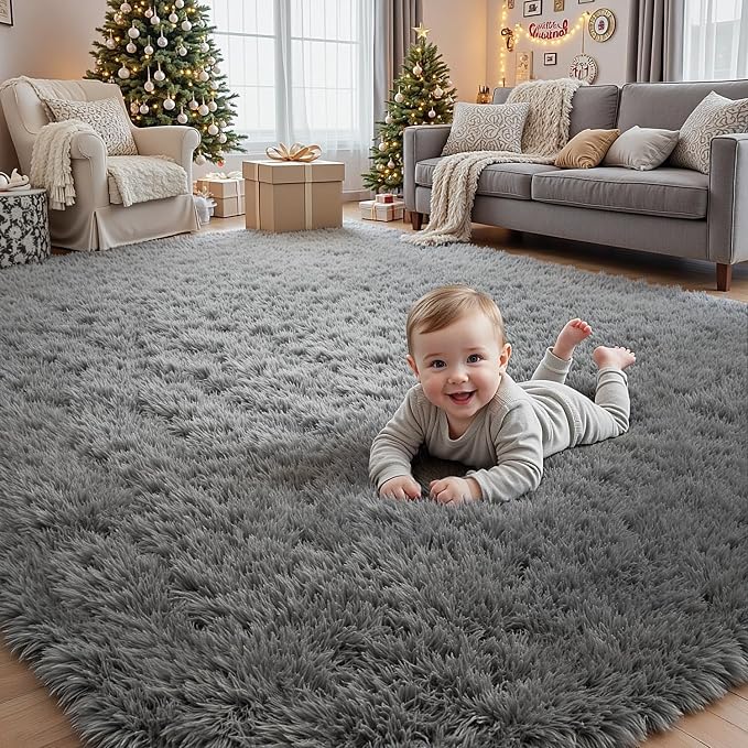 4x6 Fluffy Shag Area Rugs for Living Room Bedroom: Soft Carpet Light Gray | by CarpetAddColortoYourLife