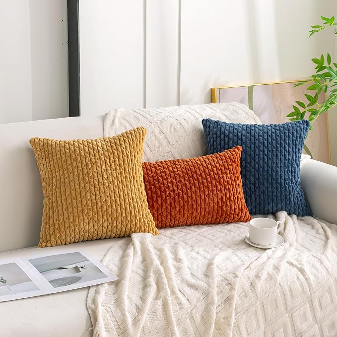 Set of 4 Burnt Orange Decorative Throw Pillow Covers 12x20 Inch Corduroy Pillow - Image 3