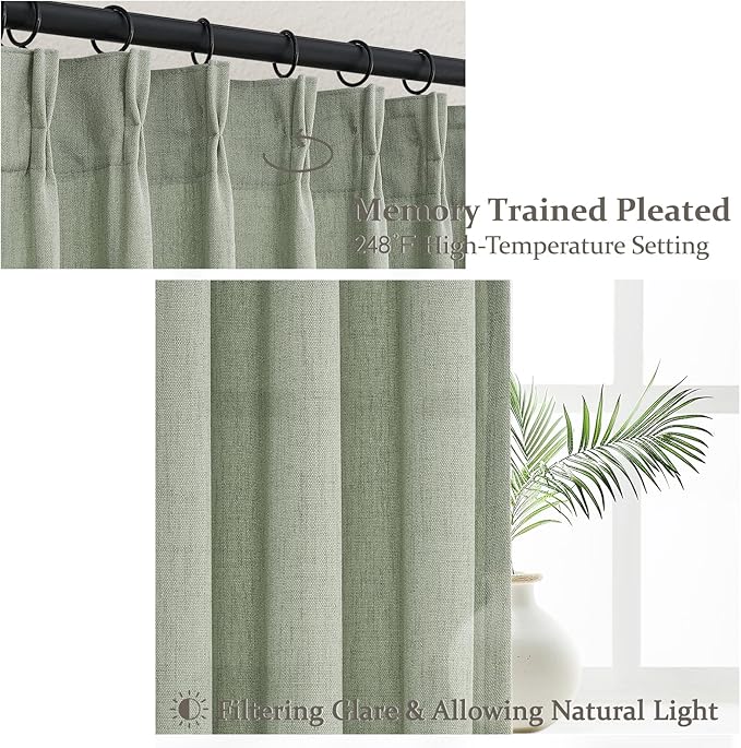 Extra Long Sage Green Thick Linen Sheer Curtains 108 Inches Long - Image 4