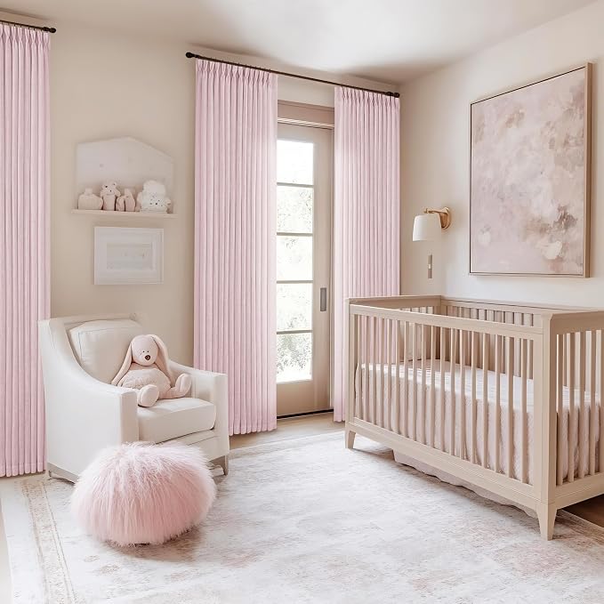 Light Pink Linen Pinch Pleat Curtains 102 Inch Length 2 Panels Set 40x102 | - Image 7