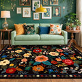 RELEANY Floral Washable 6x9 Area Rugs Black | Flower Carpet Print Boho Cute Non by RELEANY