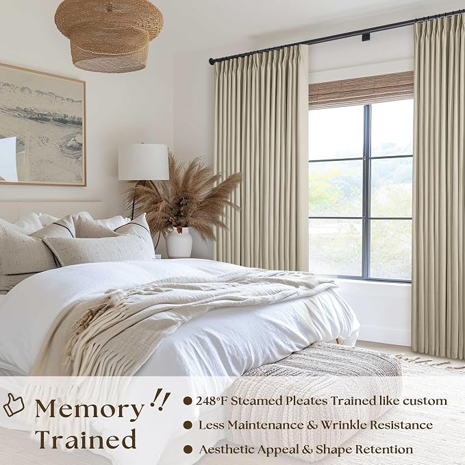 Burlywood Birch Pleated Blackout Linen 108 Inch Long Curtains 60 Inch Wide | - Image 2