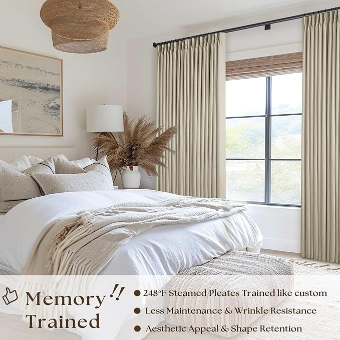 Extra Wide Burlywood Birch Pleated Blackout Linen 60 x 84 Inch Curtains | 100% - Image 2