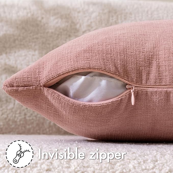 MIULEE Blush Pink Chenille Couch Throw Pillow Covers, 18x18 | Set of 2 - Image 3