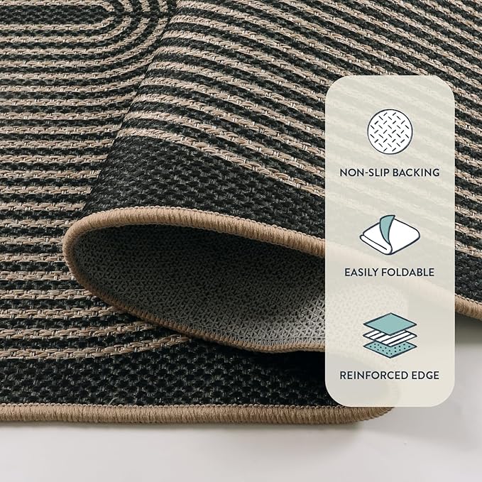 Lahome Modern Rainbow Easy Jute Outdoor Patio Rug, 3x5 Black Office Rug | - Image 3