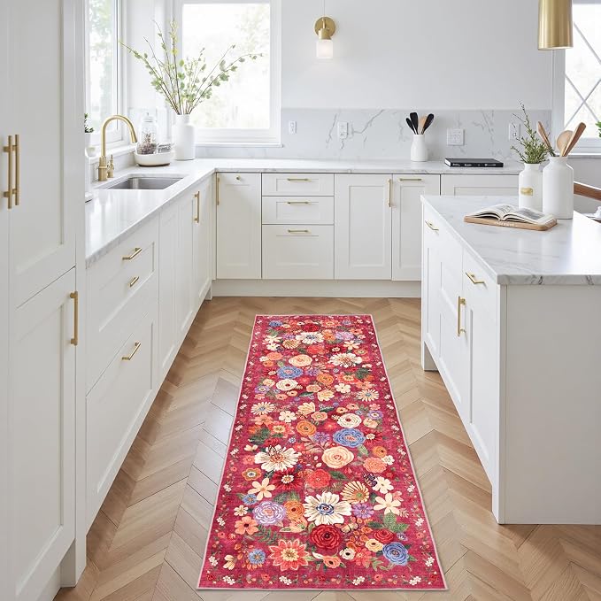 Red Hallway Runner Rug 2x6 for Bedroom Kitchen | Rubber Backing; Non Slip; - Image 3