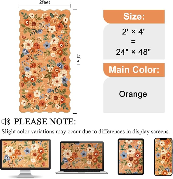 DUKINO 2x4 Rug for Entryway, Floral Washable Kitchen Rugs Non Slip, Low Pile - Image 2