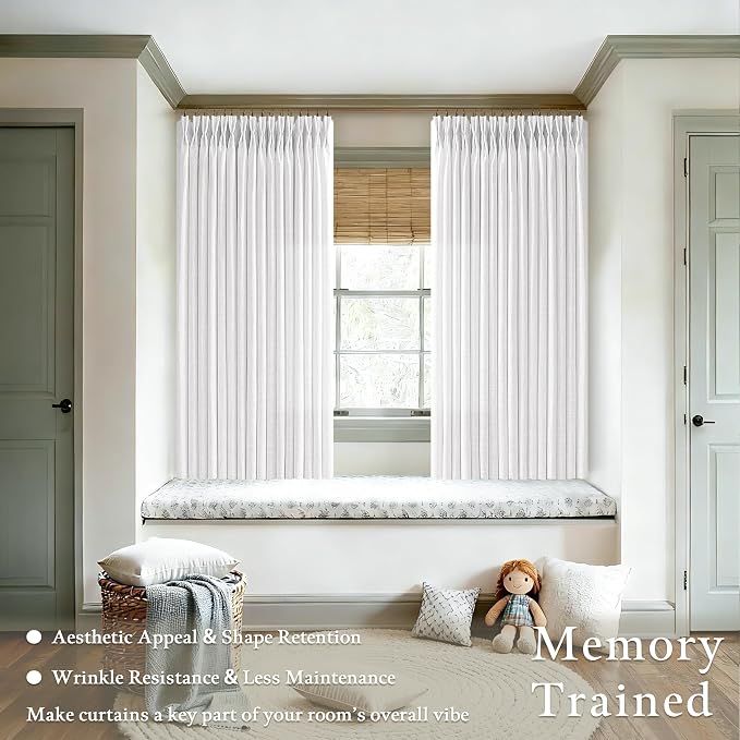 Semi Sheer Pinch Pleated Boho Linen Window Curtains 63 Inch Long 2 Panels | - Image 6
