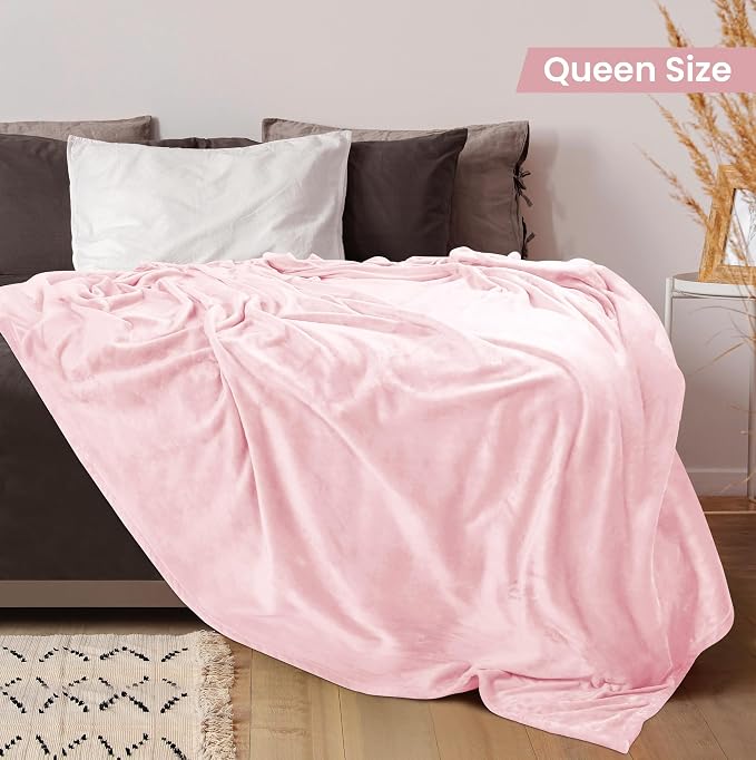 Utopia Bedding Ultra Soft Fleece Bed Blanket Queen Size Pink | Microfiber Plush - Image 2