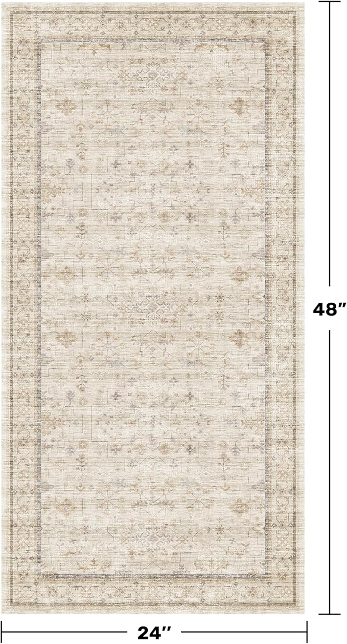Washable 2x4 Beige Bathroom Rugs, Farmhouse Small Rugs - Image 2