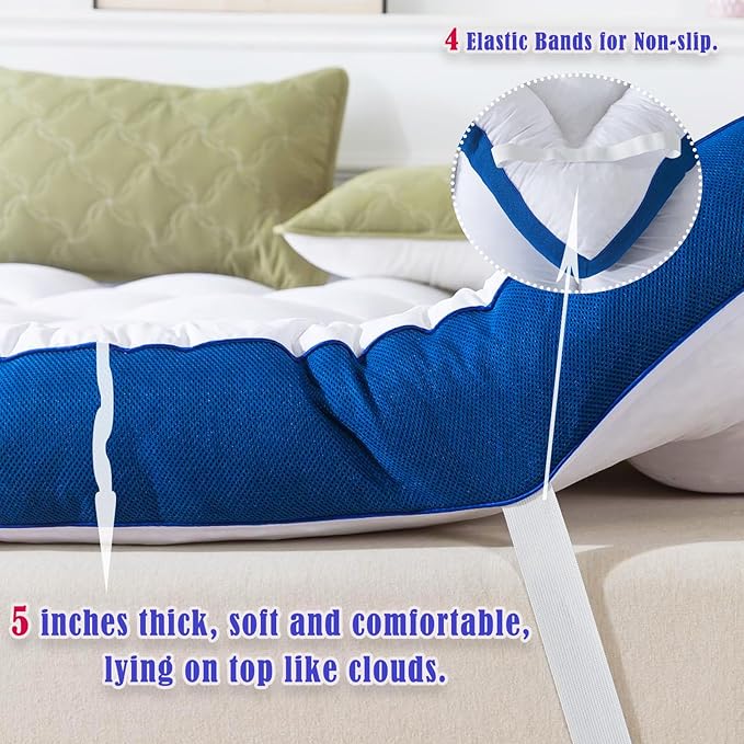 WhatsBedding 5 Inch Memory Foam Full Size Mattress Topper 100% Cotton Top, Filled with Breathable & Soft Memory Foam Pillow Top,4 Elastic Straps, 75x54x5 Inch, Full
