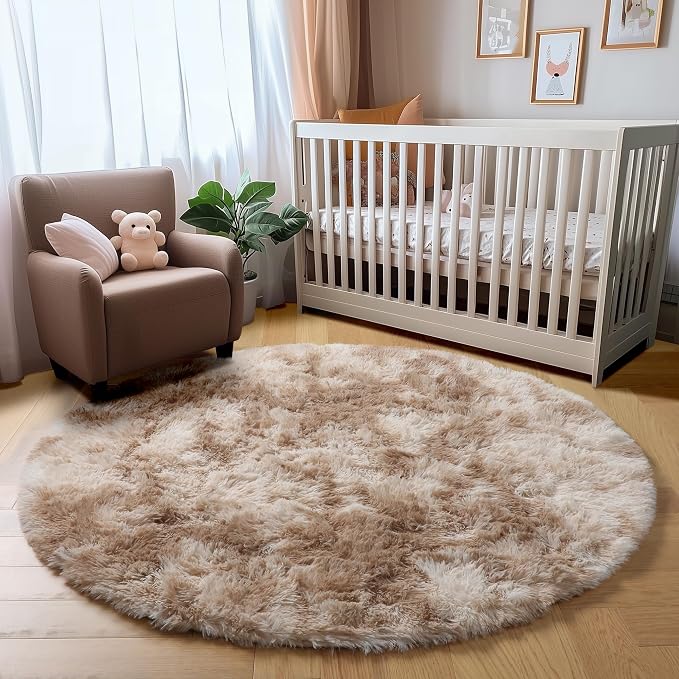 Amdrebio Beige Tan Round Small Area Rug 4Ft - Image 7