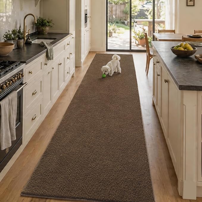 2x10 Beige Brown Solid Runner Rug Washable Non-Slip by Unknown