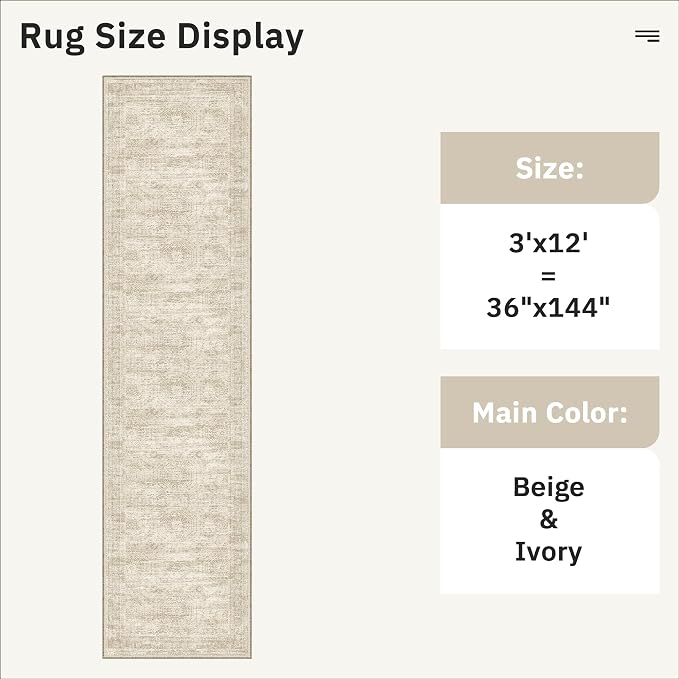 Soalmost Washable 3x12 Hallway Runner Rug Non-Slip Kitchen Entry Rugs Beige | - Image 5