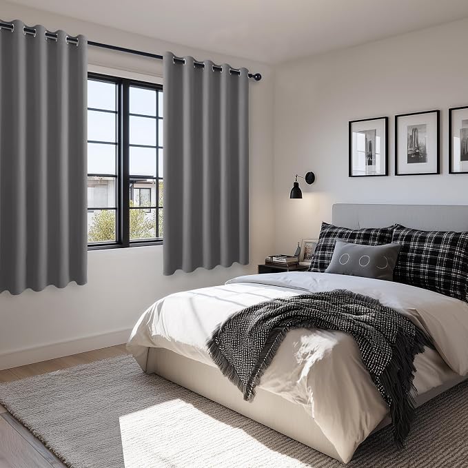 Grommet Blackout Curtains for Bedroom, 60 x 72 Inches, Light Grey | Thermal - Image 5