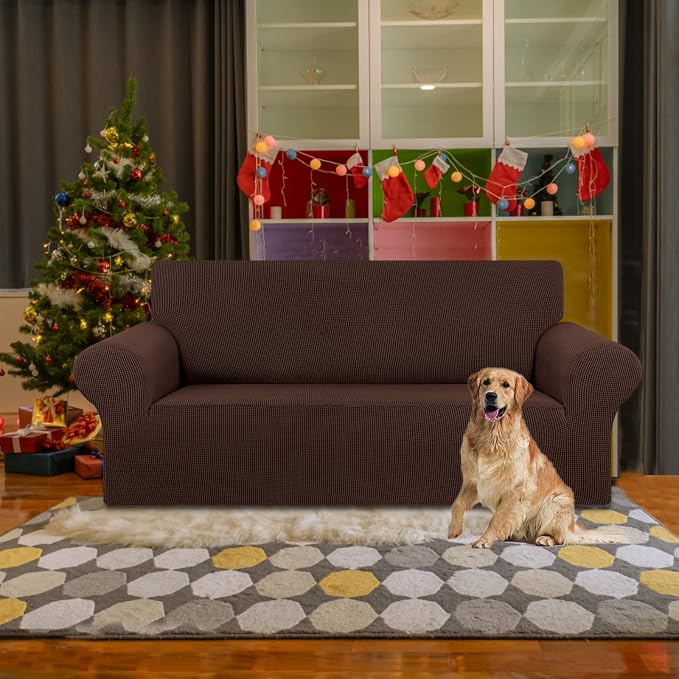 Stretch Loveseat Couch Cover, 2 Cushion Couch Slipcover, Chocolate | 1-Piece - Image 2