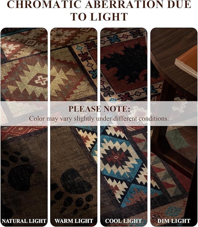 Rustic Cabin Area Rug 5x7, Machine Washable Lodge Bear Rug, Non-Slip Low Pile - Image 4