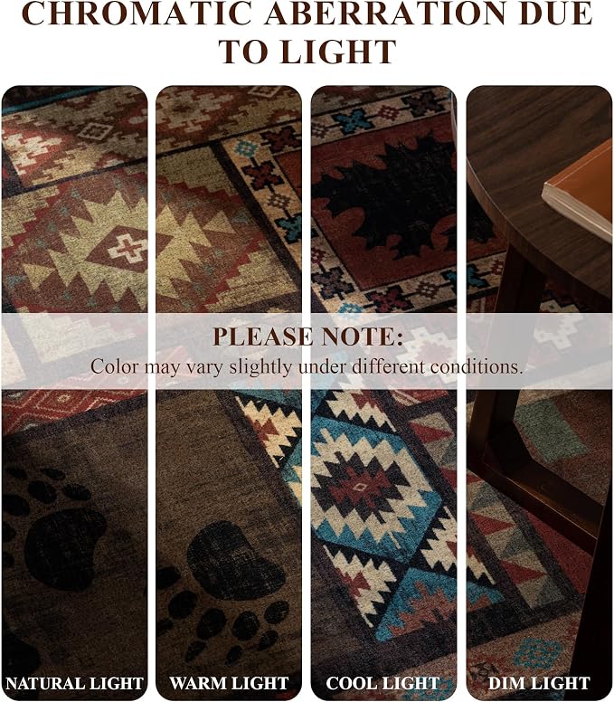 Rustic Cabin Rugs for Living Room 9x12, Wildlife Bear & Deer Area Rug, Washable - Image 9