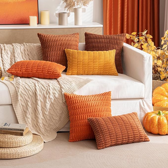 MIULEE Fall Corduroy Decorative Throw Pillow Covers 12x20 Burnt Orange | Lumbar - Image 8