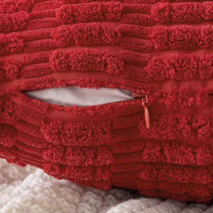 MIULEE Corduroy Decorative Throw Pillow Covers 20x20 Red Pack of 2 | Soft Boho - Image 3