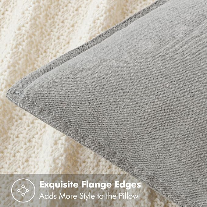 MIULEE Decorative Linen Euro Sham Pillow Covers 22x22 Inch Light Gray | Boho - Image 2