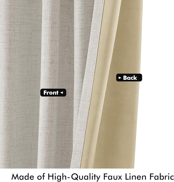 MIULEE 100% Blackout Linen Curtains 42 x 96 Inch Cream White 2 Panels | Thermal - Image 6
