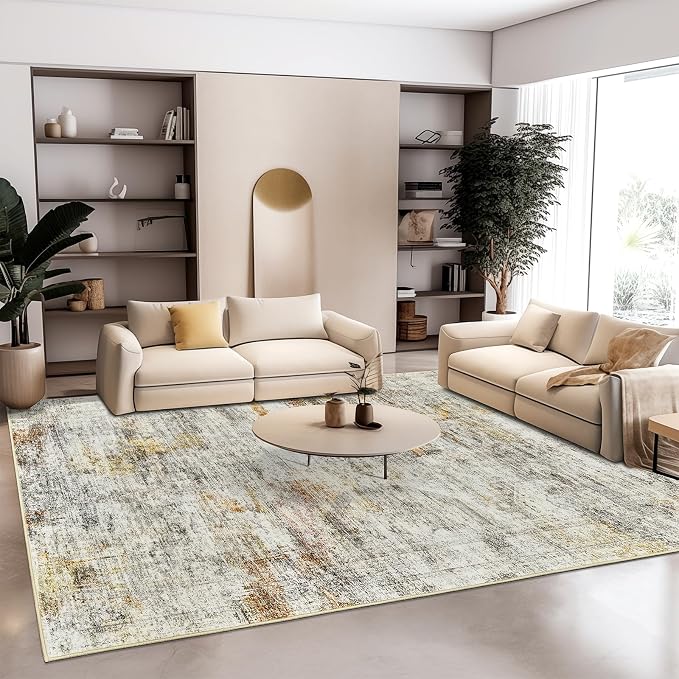 Soalmost 6x9 Area Rug for Living Room Washable Rugs Non-Slip Grey/Rust | - Image 9