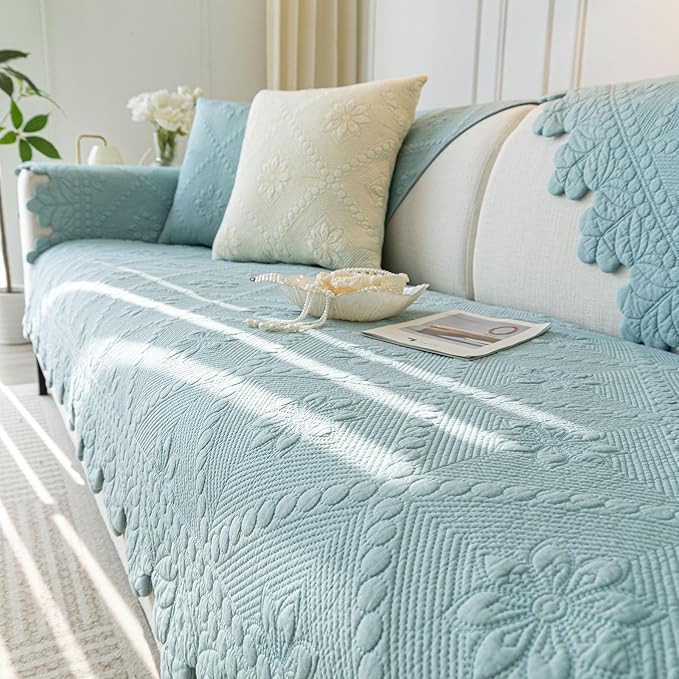 Cotton Quilted Dog Couch Cover for Sofa Farmhouse Rustic Embroidery Sectional - Image 6