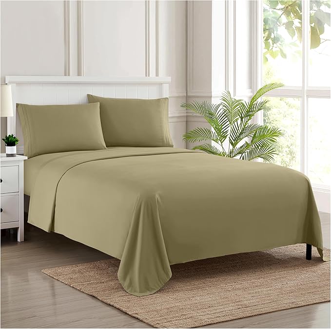 Split King Sheets - Breathable Luxury Sheets with Full Elastic & Secure Corner Straps Built In - 1800 Supreme Collection Extra Soft Deep Pocket Bedding Set, Sheet Set, Split King Size, Sage