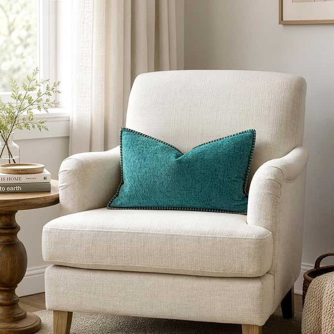 MIULEE Decorative Lumbar Throw Pillow Covers 12x20 Inch Teal 2 Pack | Farmhouse - Image 4