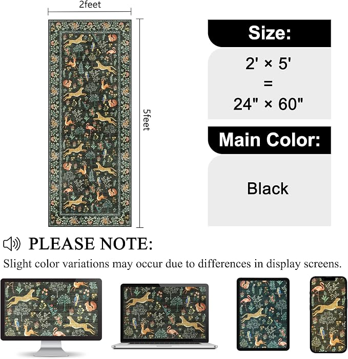 DUKINO 2x5 Rug for Hallway, Washable Animal Runner Rug Non Slip, Stain Resistant - Image 2