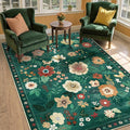 RELEANY Floral Washable 4x6 Area Rugs DarkGreen | Flower Carpet Print Boho Cute by RELEANY
