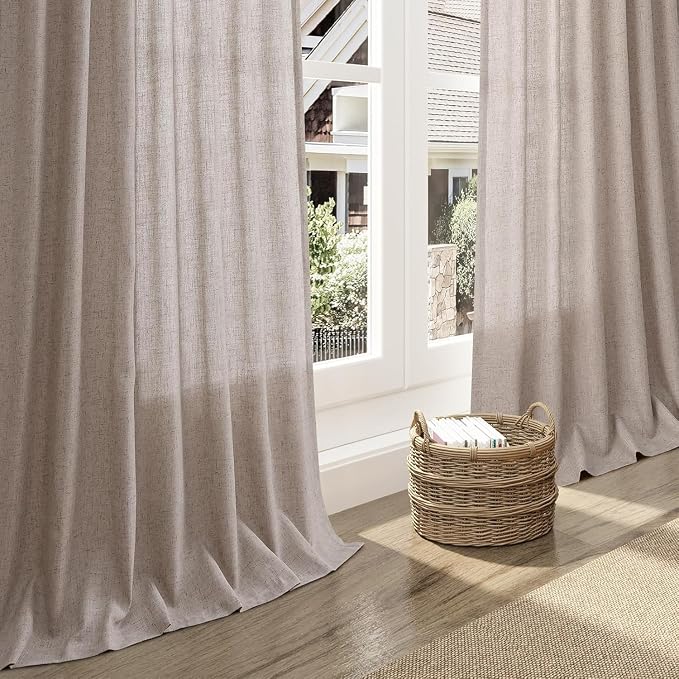 Brownish Grey Linen Curtains for Living Room 105 Inches Long Back Tab Light - Image 5