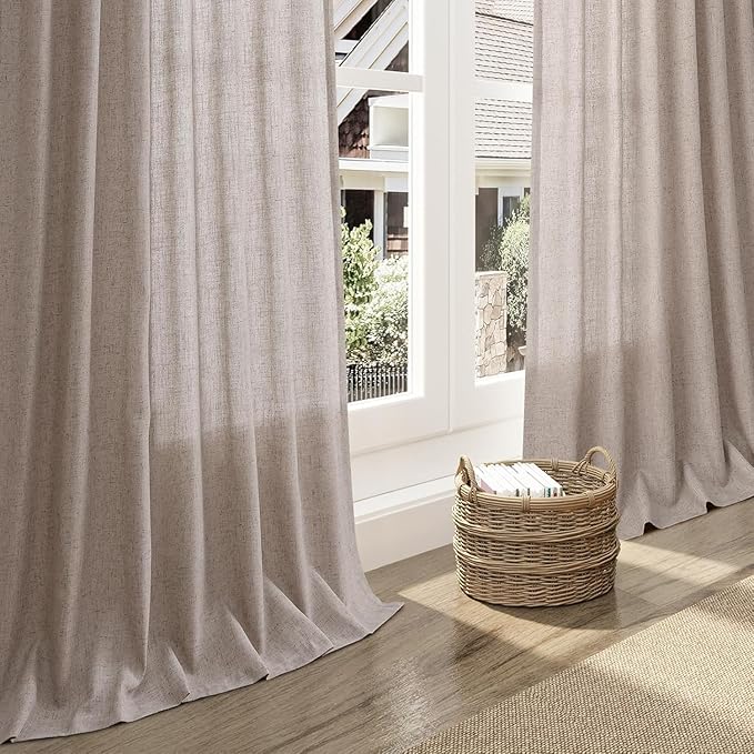 Brownish Grey Linen Curtains for Living Room 92 Inches Long Back Tab Light - Image 5