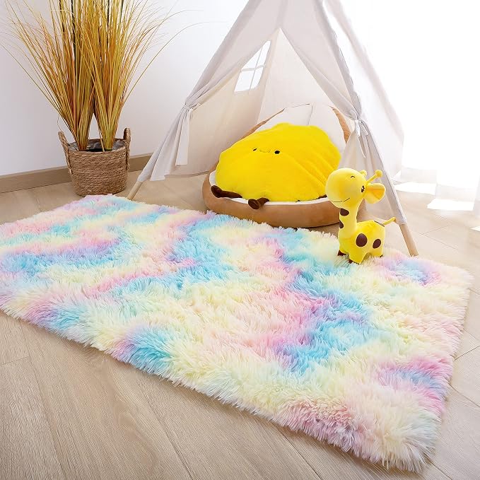 Noahas 2x4 Rainbow Fluffy Soft Runner Rug Non-Slip - Image 3
