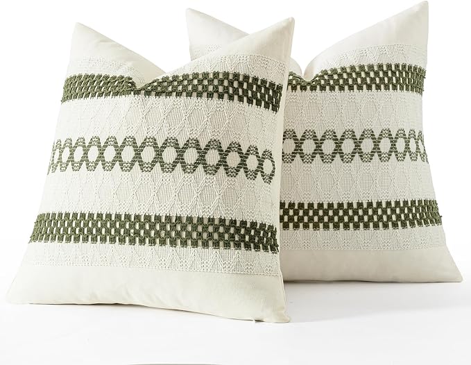 MIULEE Set of 2 Moss Green Boho Decorative Pillow Covers 18x18 Inch | Farmhouse - Image 7