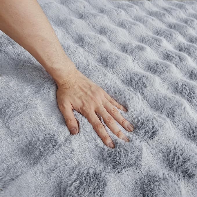 Blue Grey Rabbit Plush Rug 2'x3', Fluffy Shaggy Area Rug - Image 5