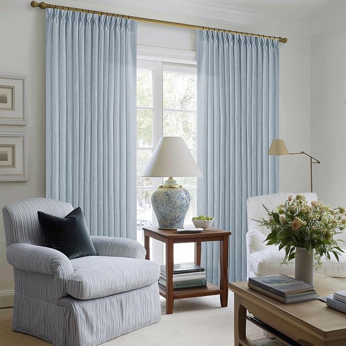 Dusty Blue 80 Inch Pinch Pleated Linen Curtains 2 Panels Set | Light Filtering - Image 7