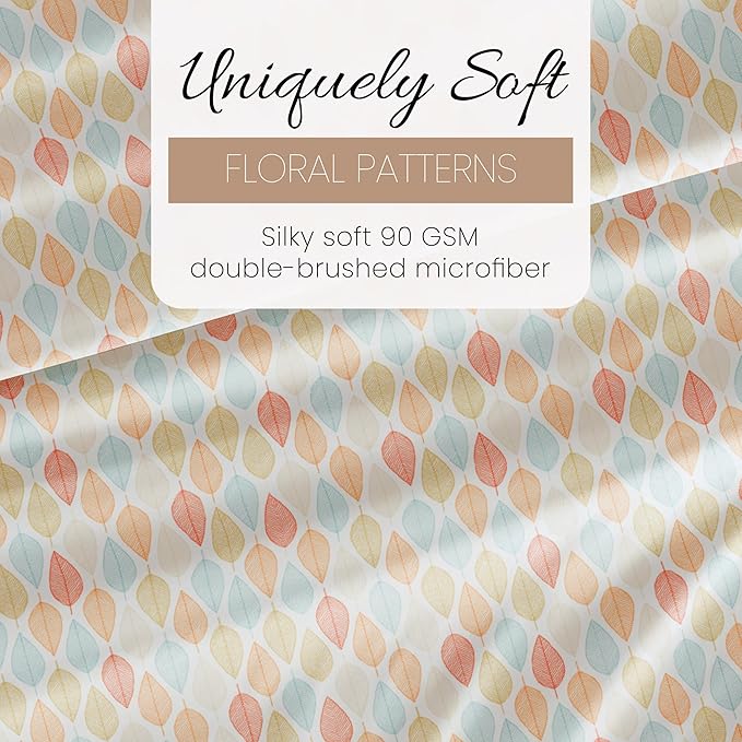 Linen Market 4 Piece King Sheet Set - Breathable, Double-Brushed Patterned Cooling Sheets – Oeko-TEX Certified Ultra Soft & Wrinkle-Free 16" Deep-Pocket King Sheets - Easy Care Fall Foliage Yellow
