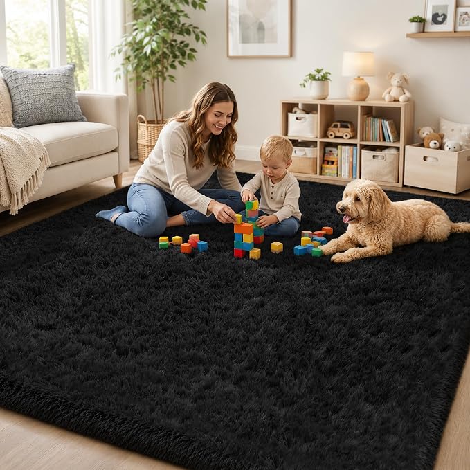 PLHXFR 6x9 Area Rugs Living Room: Fluffy Bedroom Rug Shag Carpet Black | - Image 9