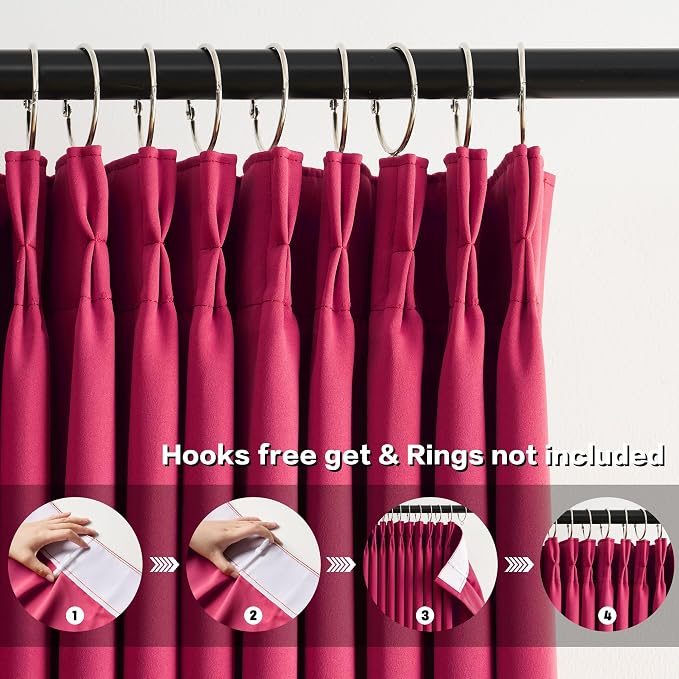 Hot Pink Fuchsia Pinch Pleated Curtains Blackout 84 Inches Long, Room Darkening - Image 2