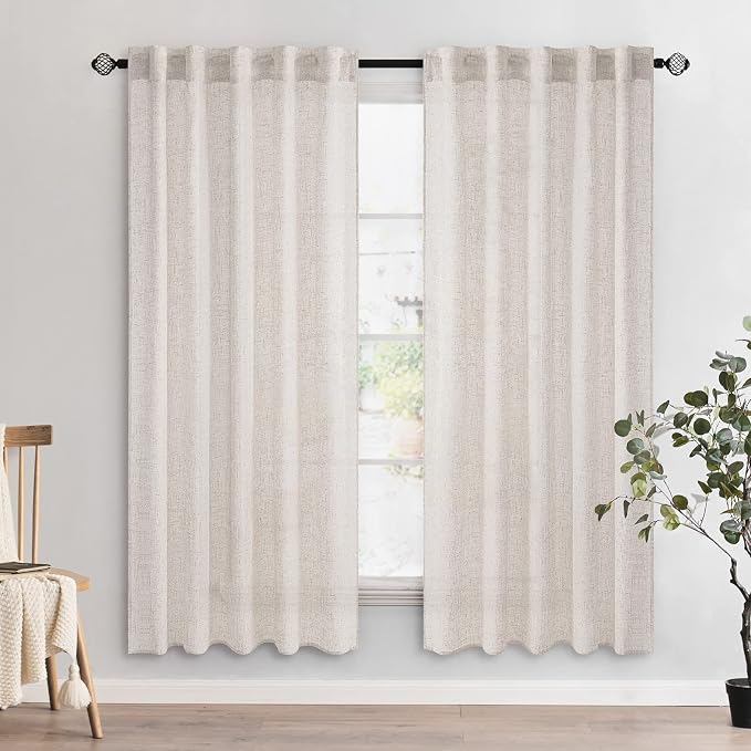 MIULEE White Linen Curtains 52x72 Inch Length - Image 2