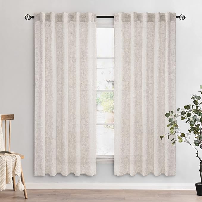 MIULEE White Linen Curtains 37x72 Inch Length 2 Panels - Image 2