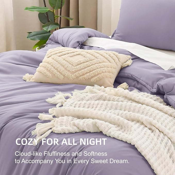 Litanika Grayish Purple Comforter Set California King Size, 3 Pieces Cal King Lightweight Solid Bedding Comforter Set, All Season Fluffy Bed Set (104x96In Comforter & 2 Pillowcases)