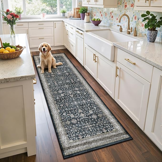 Floral Hallway Runner Rug 2x10 for Kitchen Bathroom | Non Slip;Machine - Image 2